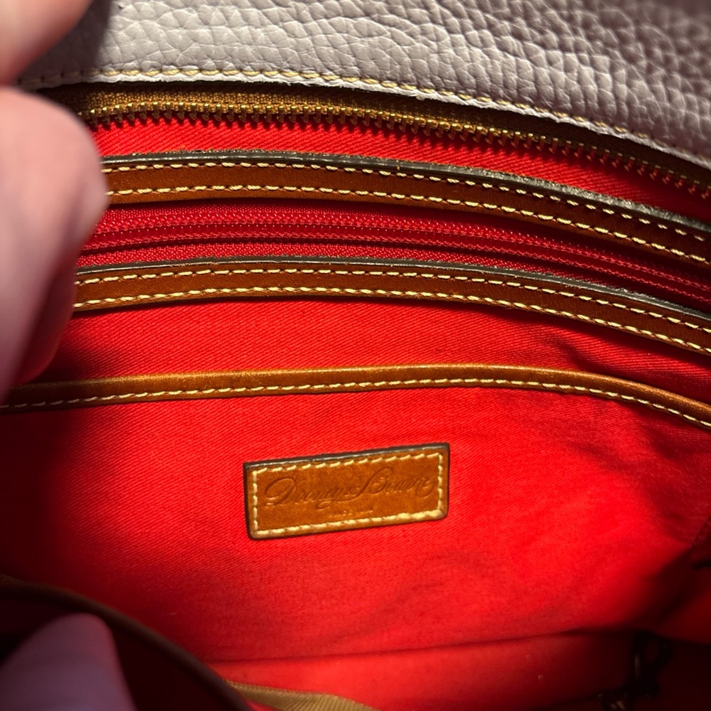 Dooney & Bourke Pebbled Leather Tote with Brown Straps and Red Interior - Picture 6 of 7